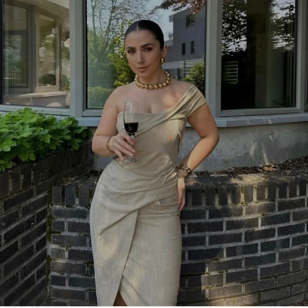 ZARA ASYMMETRICAL SLIP MIDI DRESS SIZE M